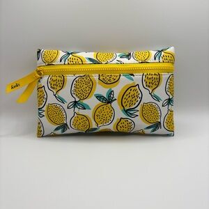 NWOT Ipsy Lemon Print Cosmetic Pouch Yellow Zipper Summer Makeup Bag